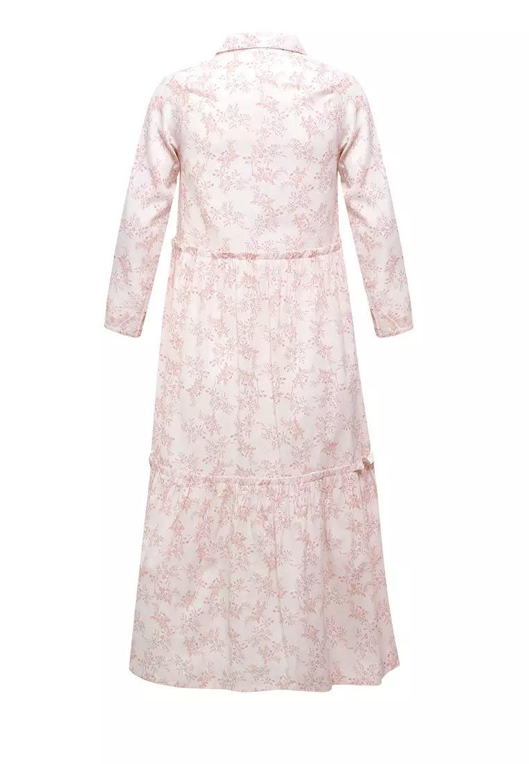 Pito Dito Girl Sicilly Dress Panjang Anak Broken White Motif Bunga