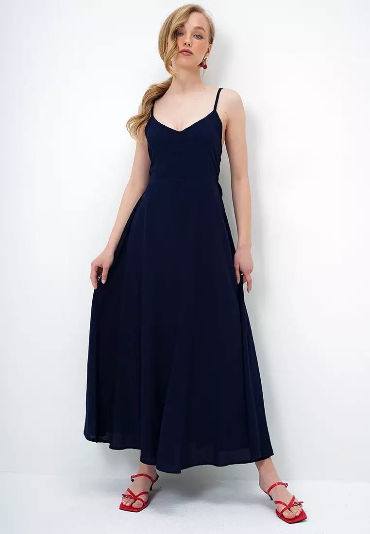 Alacati Women's Navy Blue Rope Strap Back Tie Detailed Maxi Length Summer  Dress Alc-X13471 2026 | Buy Alacati Online | ZALORA Hong Kong