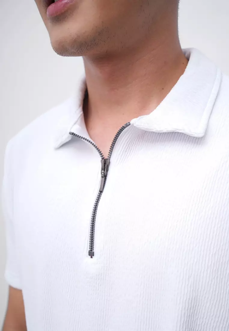 Ryusei Polo Pria SHIN Fit Basic White | Polo dengan Tekstur Unik