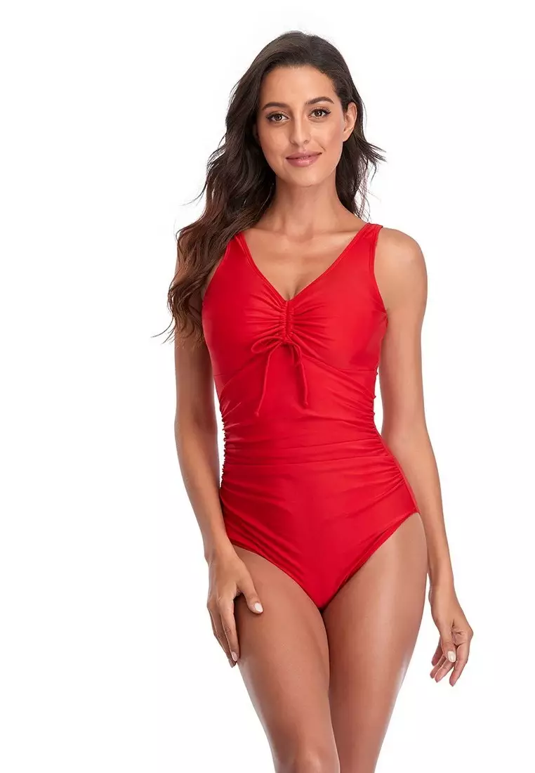 LYX637959819804 European Lady One Piece Swimwear Red