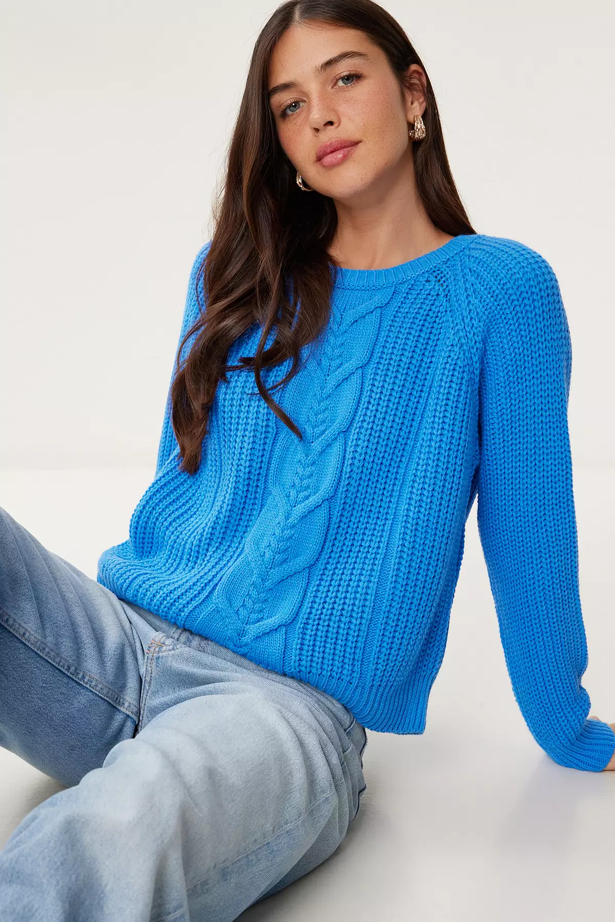 女裝深藍色辮子針織毛衣 Ki̇00144