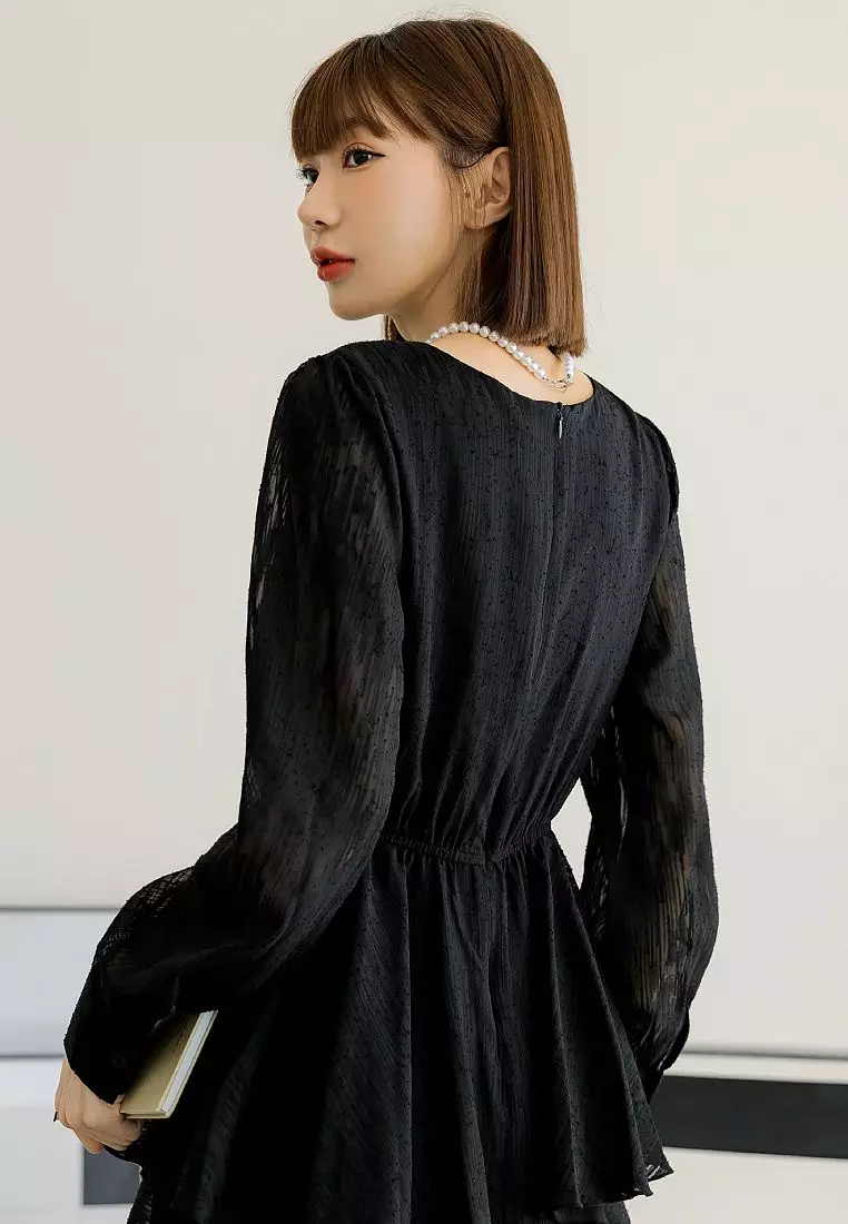Layered Ruffle Cake-Style Mid Dress with Textured Fabric [DA10169]