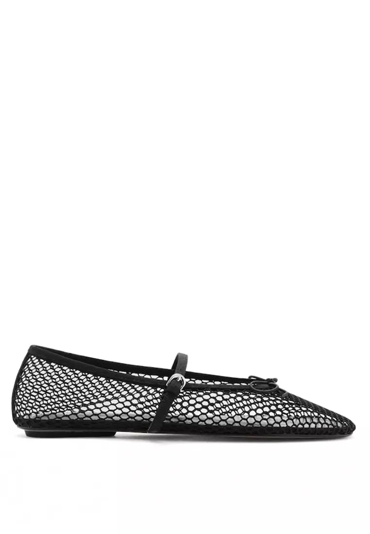 Discount on Mango  shoes - SKU: Mesh Ballet Flats with Strap and Buckle