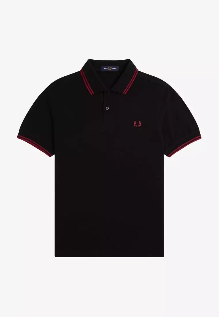 Fred Perry M3600 Twin Tipped Fred Perry Shirt (Black / Burnt Red / Burnt Red)