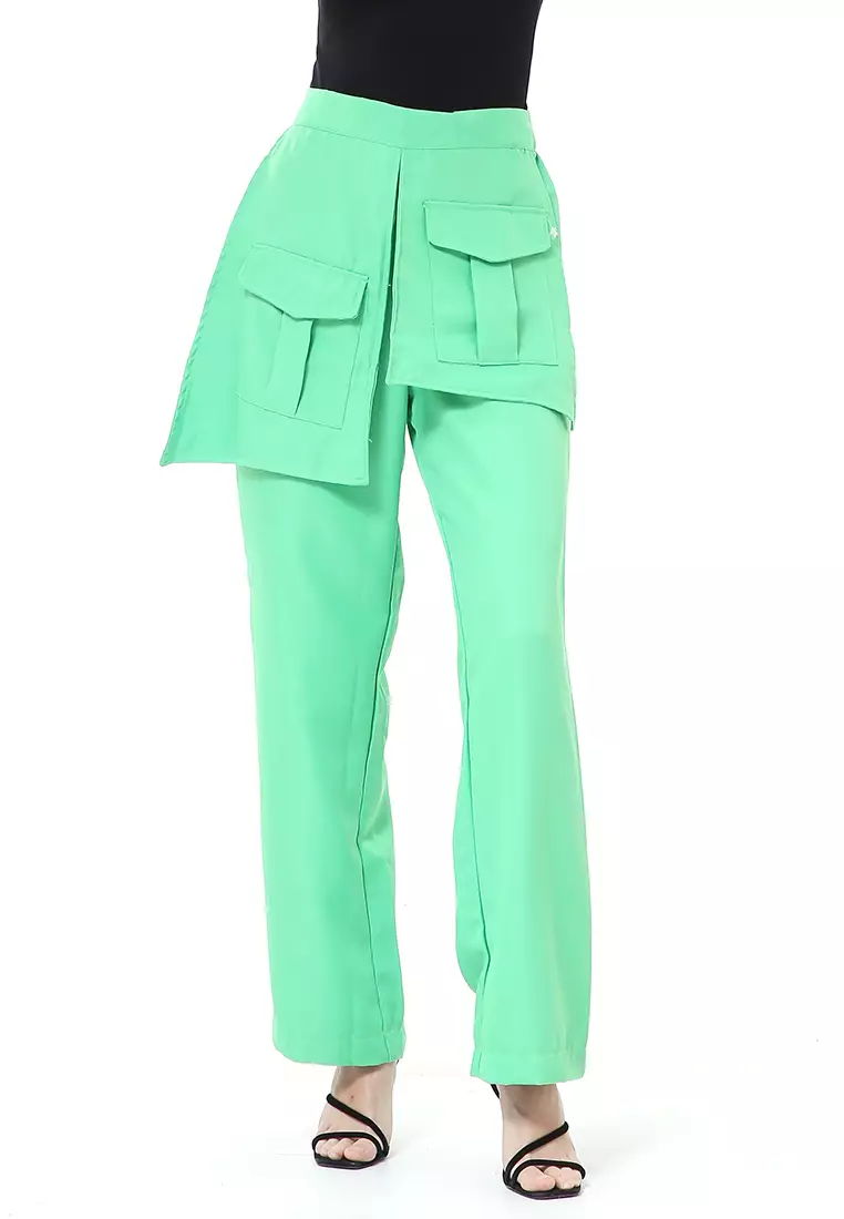 Stella Long Pants Celana Panjang Kasual Wanita Model Pocket Material Cotton ORIGINAL - Green