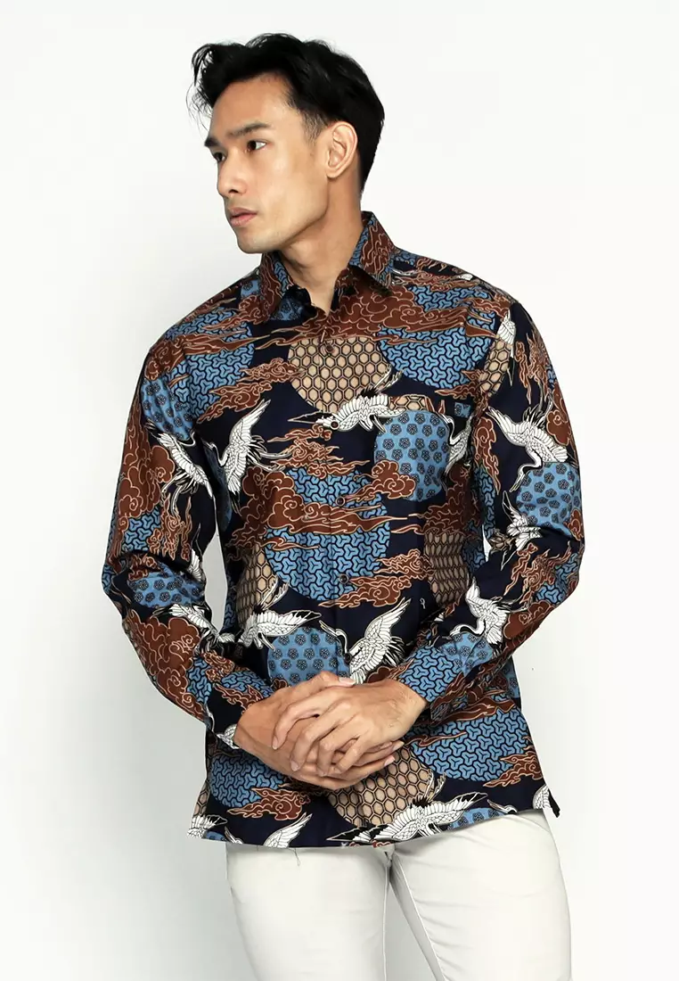 Casella Kemeja Pria Lengan Panjang Premium | Baju Kemeja Batik Pandawa Series Arjuna 702 Blue