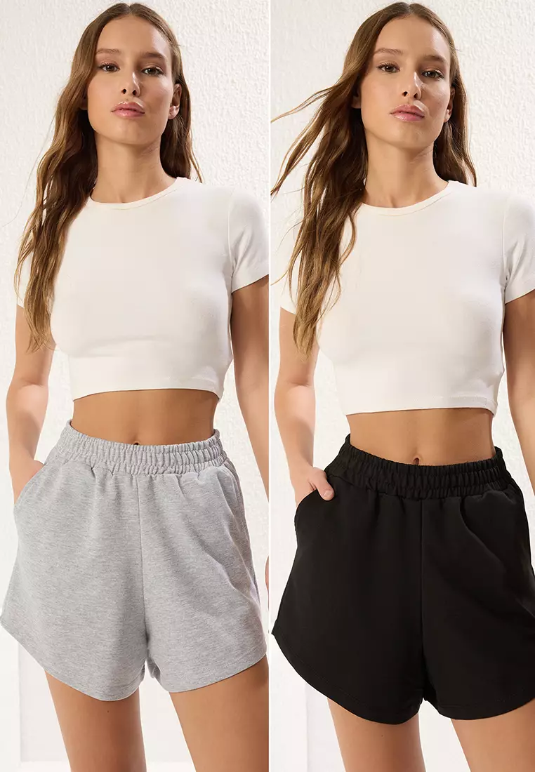 2-Pack Relaxed/Comfortable Fit Short Flexible Knitted Shorts