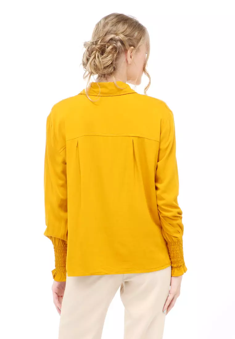 Holly Kemeja Atasan Kasual Wanita Model Lengan Karet Material Twill rayon ORIGINAL - Mustard