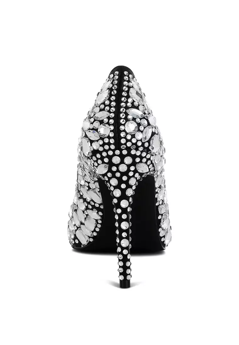 Sepatu Pumps dengan Hiasan Berlian Imitasi dan Berlian Imitasi Warna Hitam