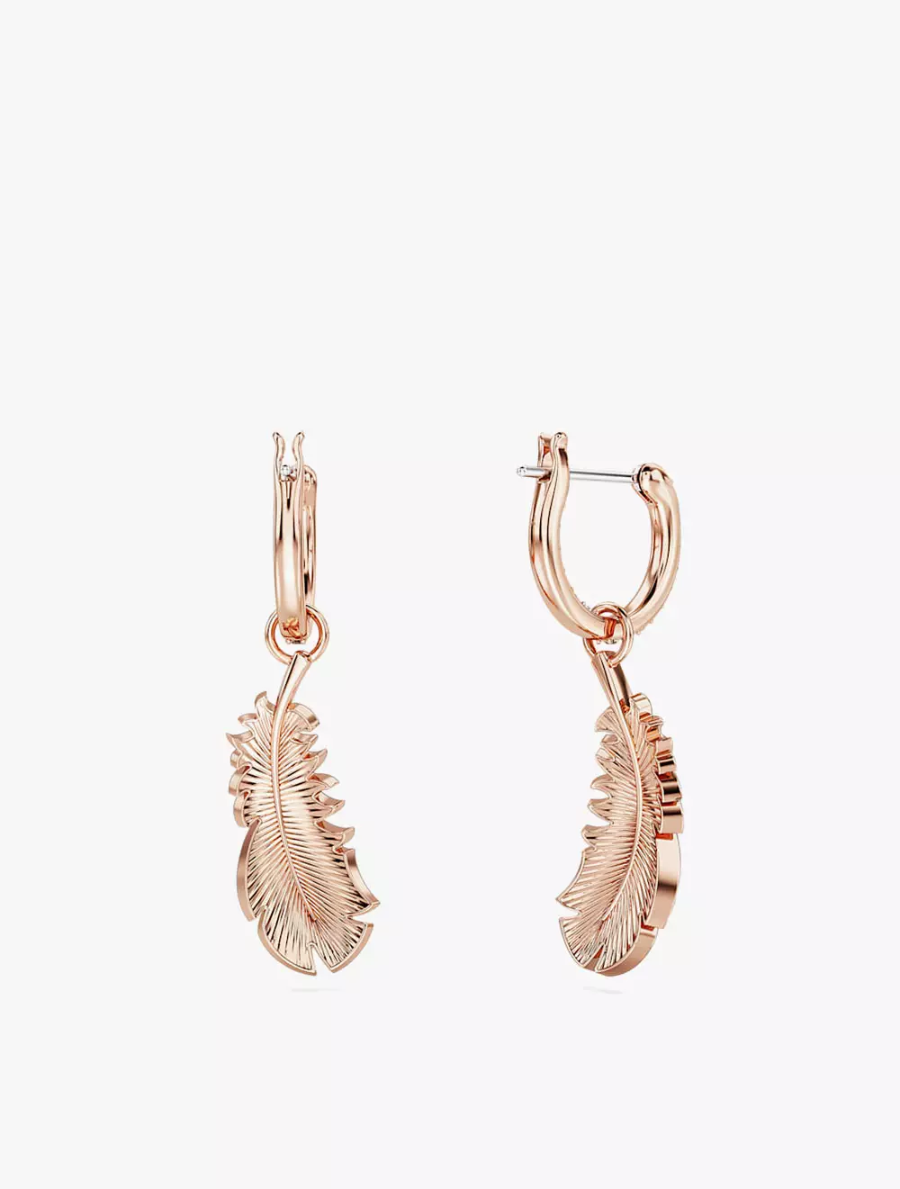 Nice Drop Earrings, Feather, White, Rose Gold-Tone Plated - White