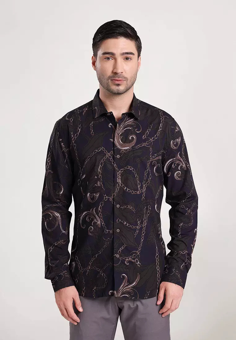 MOC Kemeja Batik Lengan Panjang Pria MUCHOZ - Dark Brown