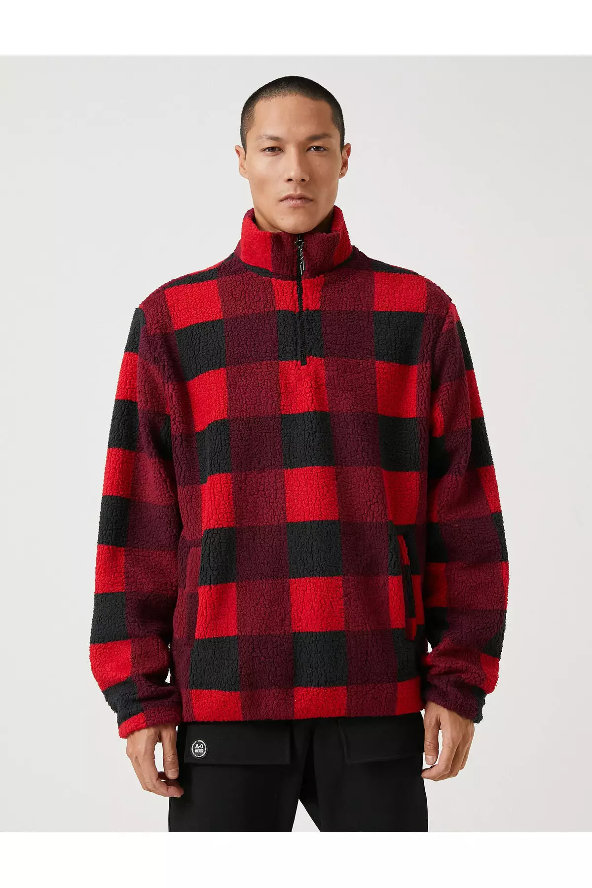 Checkered fleece pullover sale