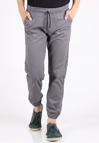 Cotton Twill Jogger Pants - Grey