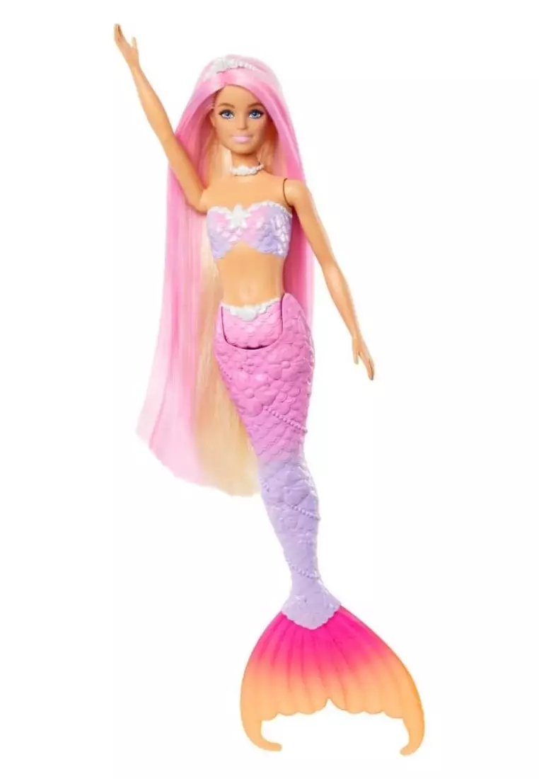 Barbie Mermaid Doll, “Malibu” with Pink Hair, Styling Accessories, Pet Dolphin and Water-Activated Color Change Feature