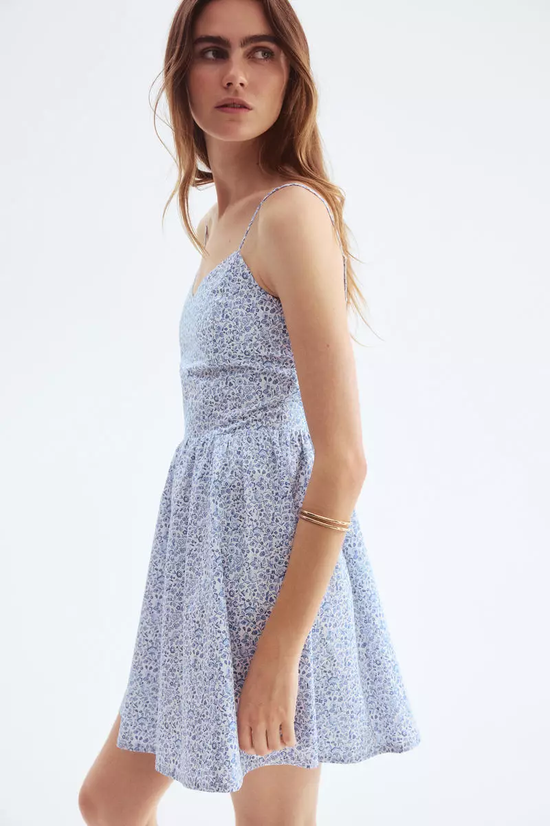 Flared-skirt cotton dress