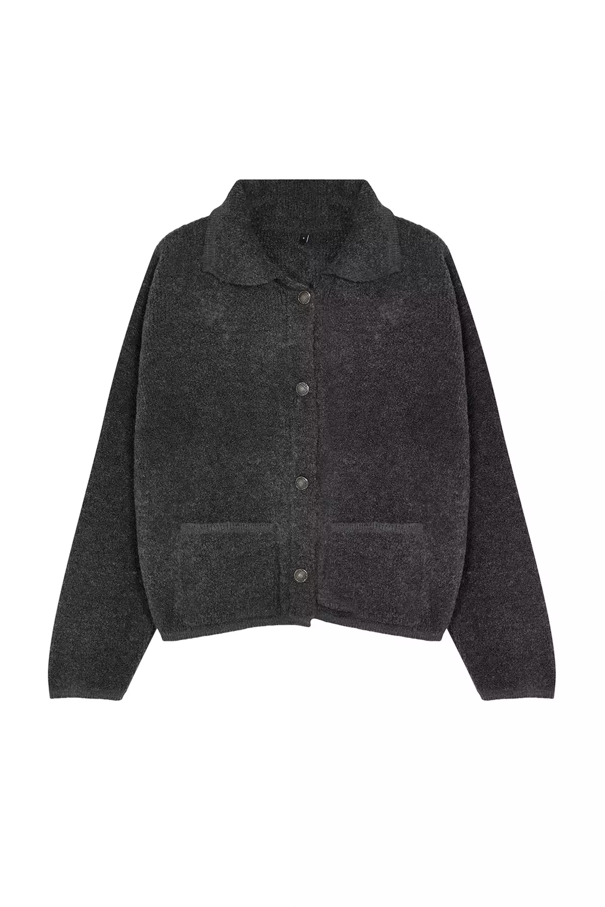 Polo Collar Boucle Knitwear Cardigan Anthracite Super Wide Fit