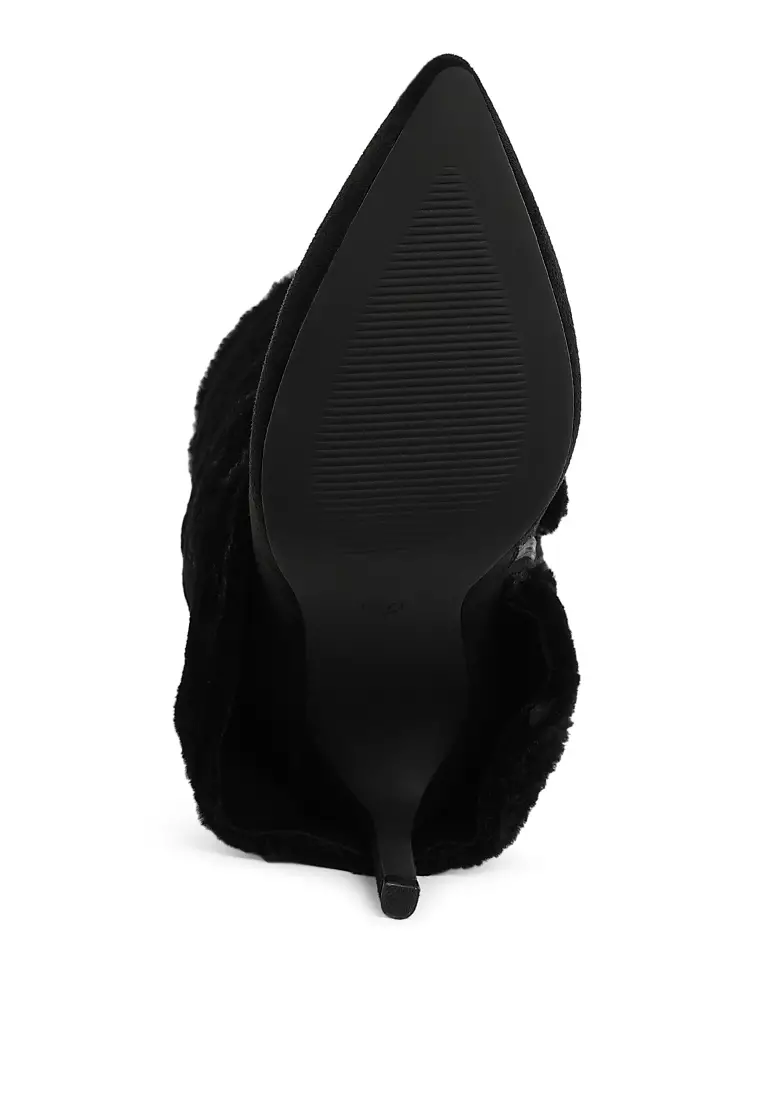 Fold-Over Calf-High Boots in Black