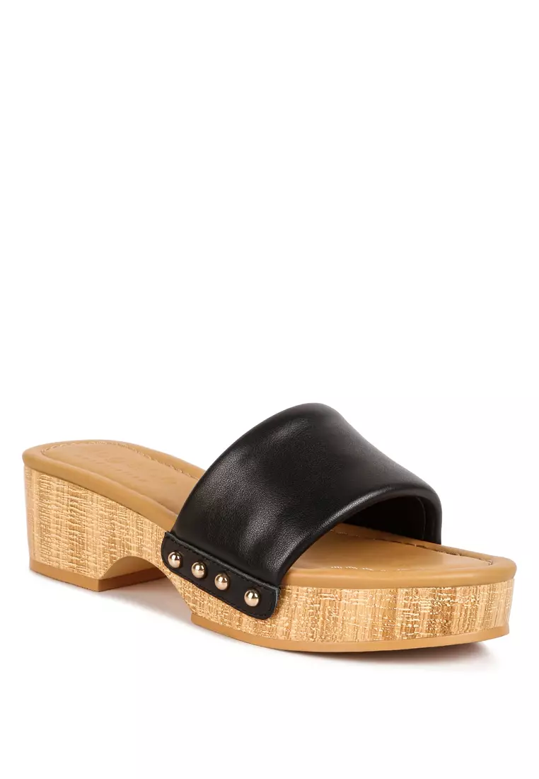 Black Stud Embellished Wedge Sandals