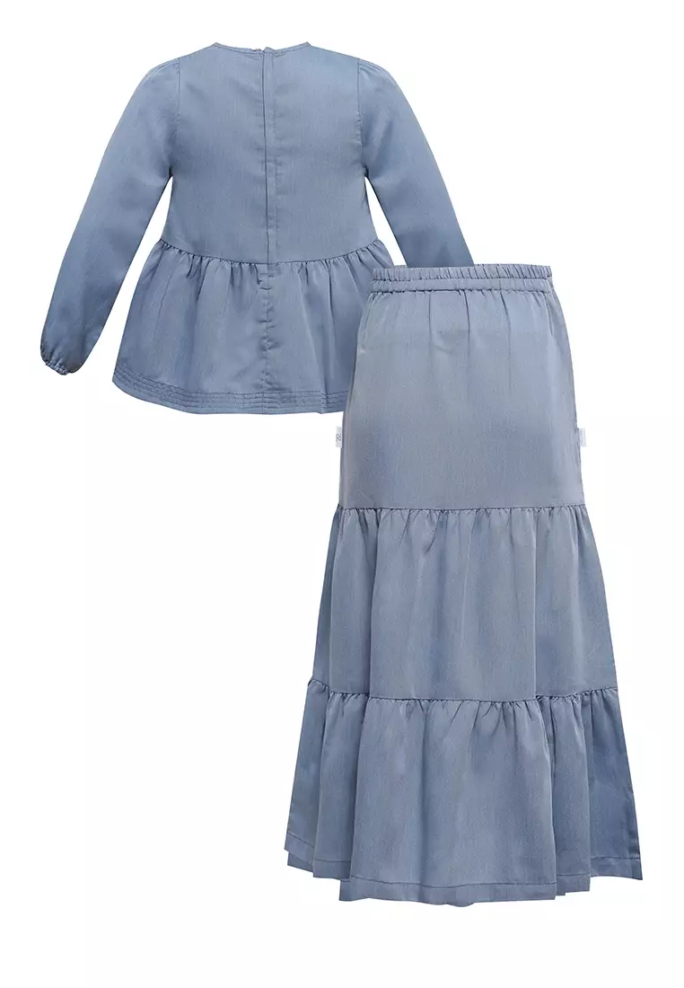 Pito Dito Girl Kashgar Setelan Panjang Anak Biru Denim - Size 4