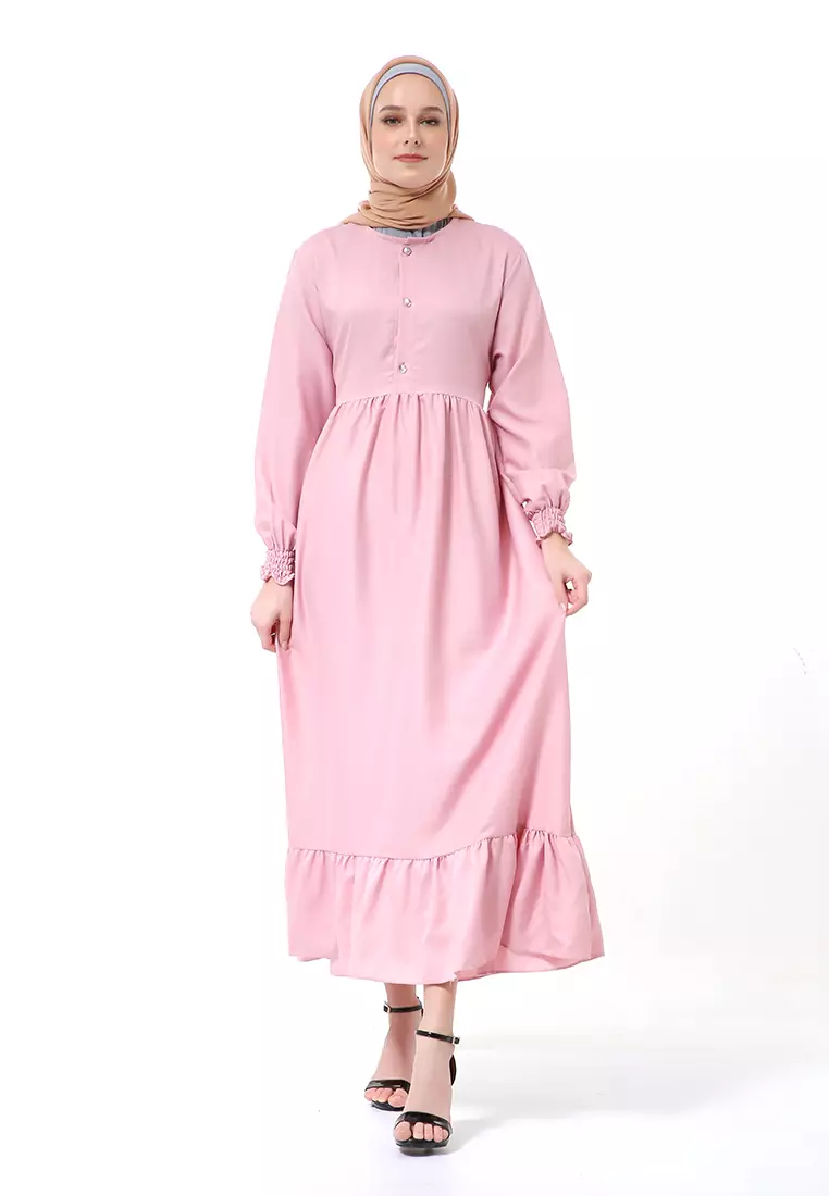 Chairunnisa Gamis Dress Muslimah Wanita Motif Polos Regular Fit High Quality - Dusty
