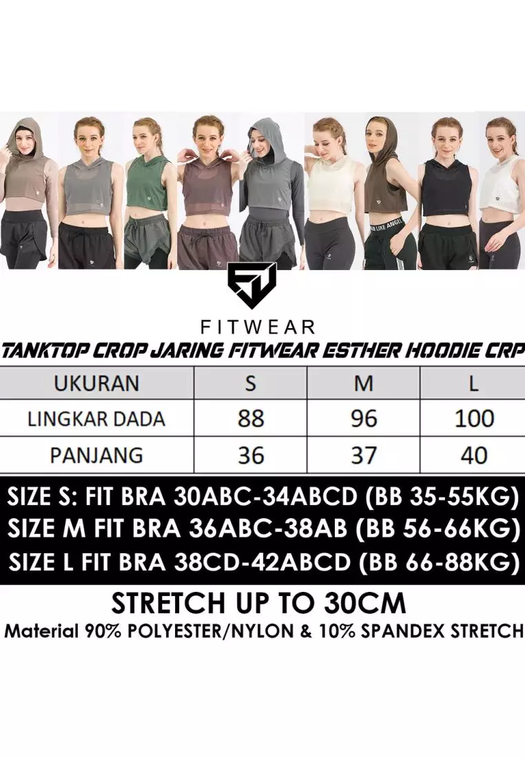 Fitwear - Tanktop Crop Jaring / Mesh / Sheer Olahraga ESTHER OUTER HOODIE CRP - KHAKI