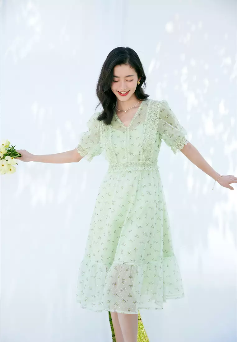 Buy Hopeshow Short Sleeve V-Neck Summer Floral Chiffon Dress 2026 Online |  ZALORA Philippines