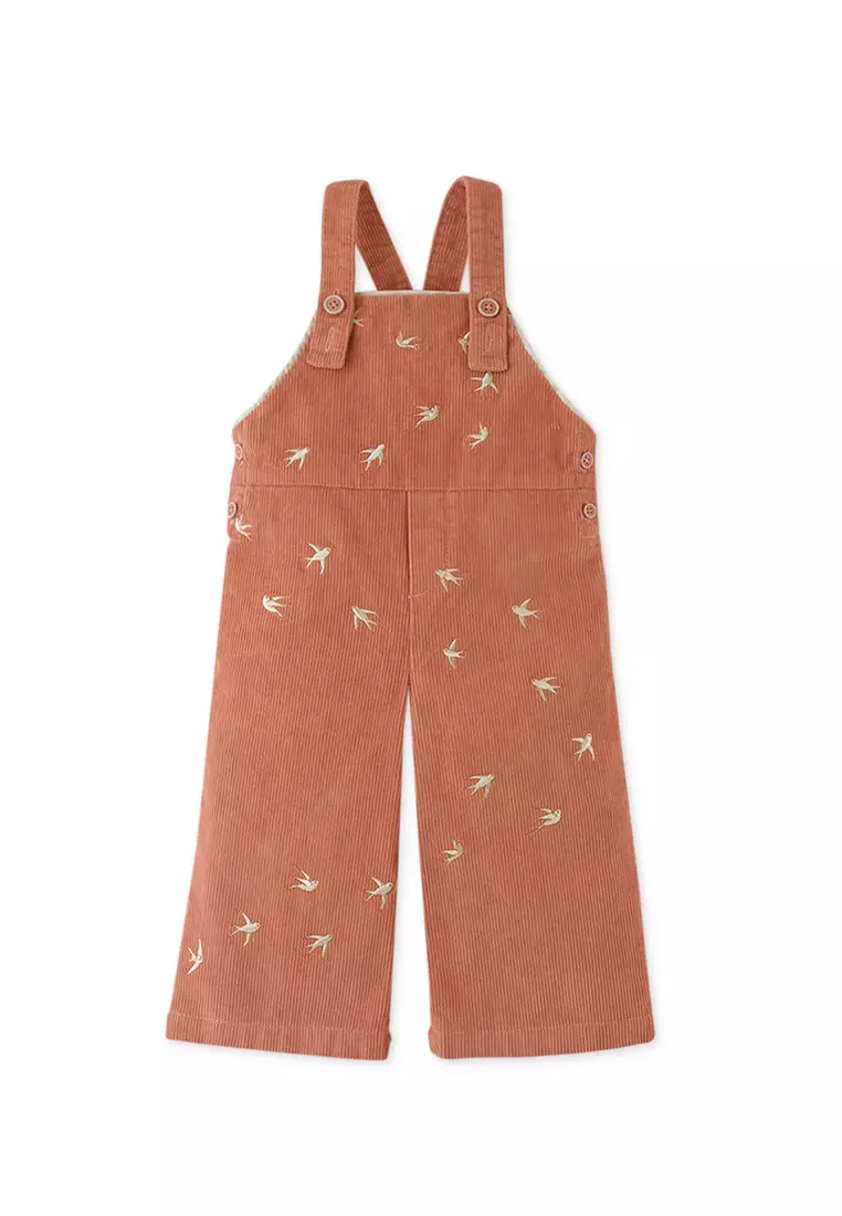 Baby Girls Corduroy Jumper With Brid Embroidery