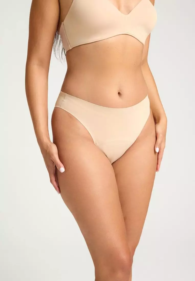 Modibodi Period Underwear Seamfree Hi-Leg Cheeky Moderate Absorbency Beige