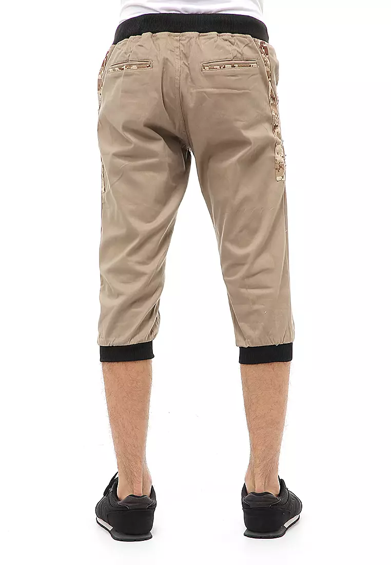 Rishham Short Pants Celana Jogger Pendek Pria List Camouflage Material Canvas Twill ORIGINAL - Mocca
