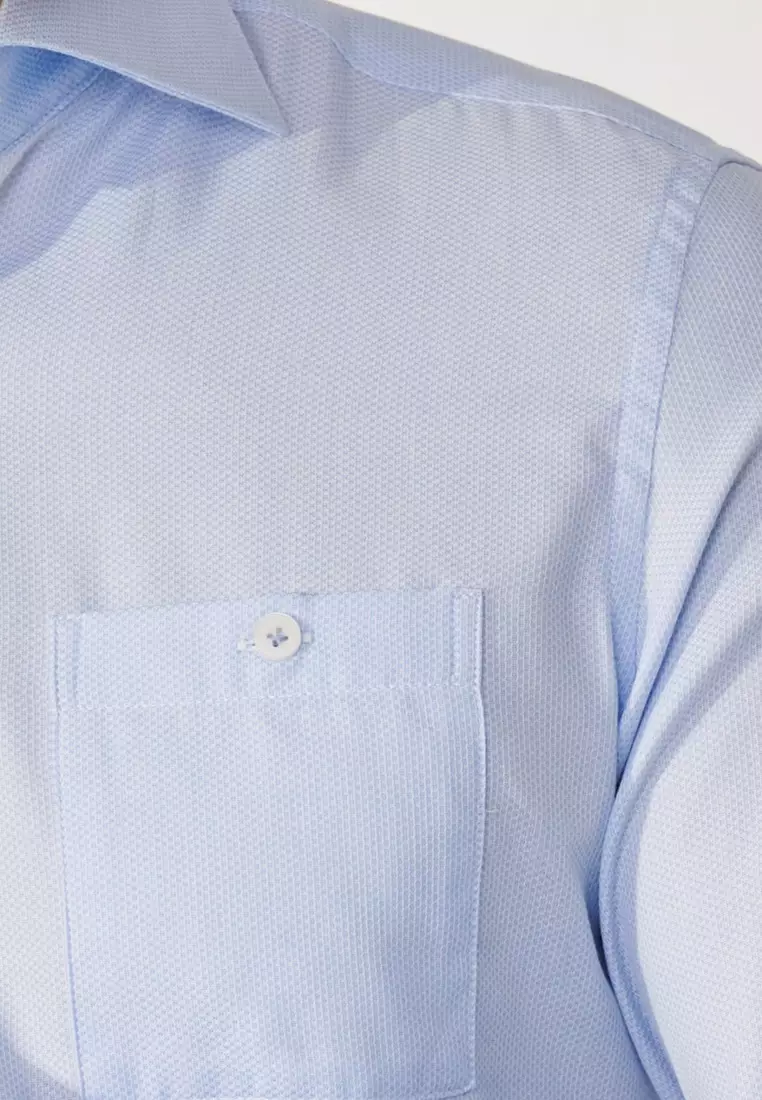 Blue Textured Slim Fit Shirt