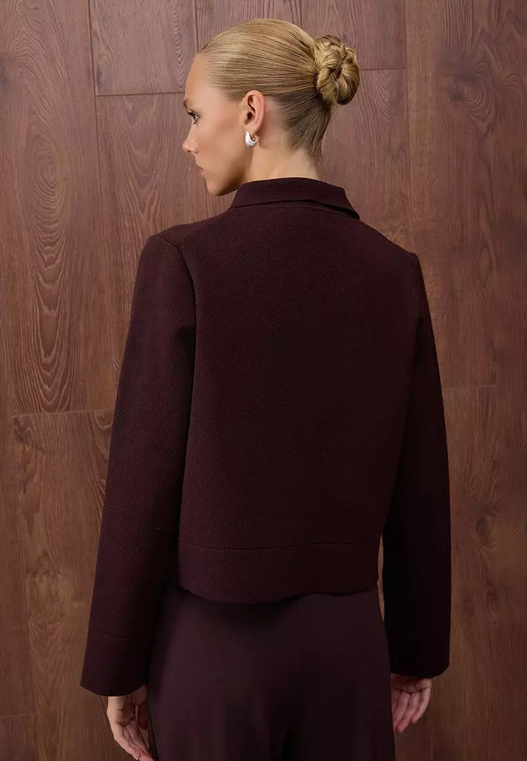 Special Collection Brown Cotton Blend Polo Collar Pocket Detailed Knitwear Cardigan