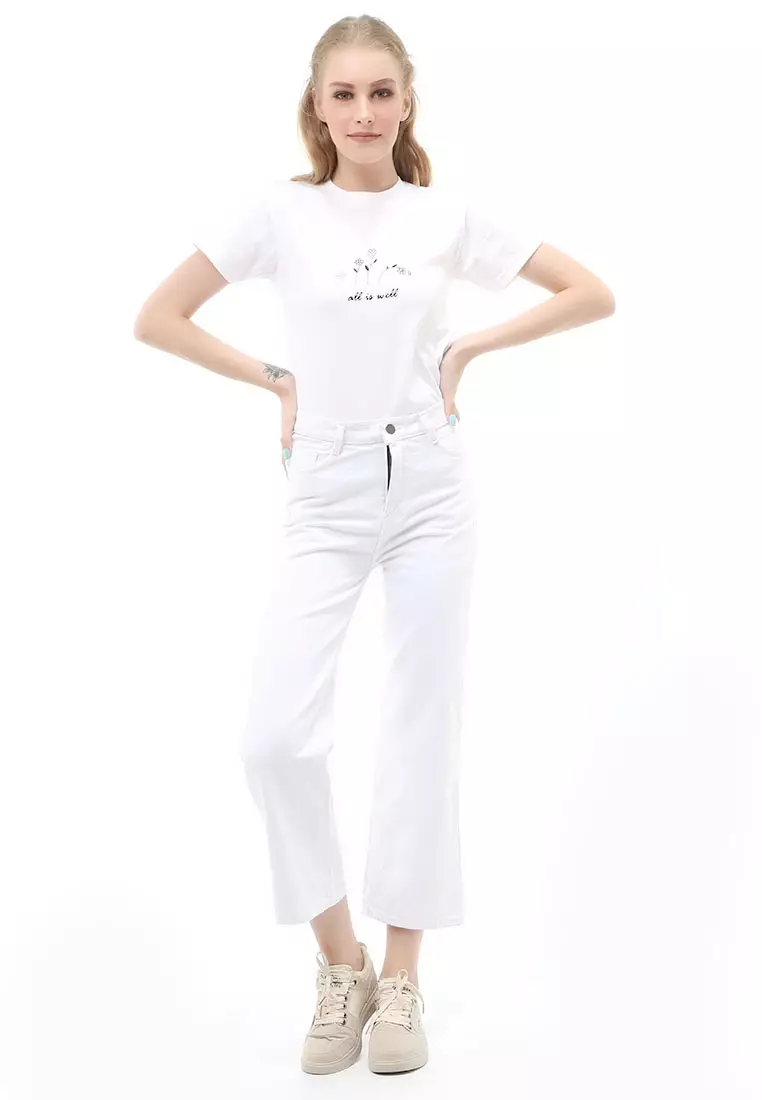 Jourel Celana Panjang Boyfriend Kulot Wanita Korean Style Material Denim ORIGINAL - White