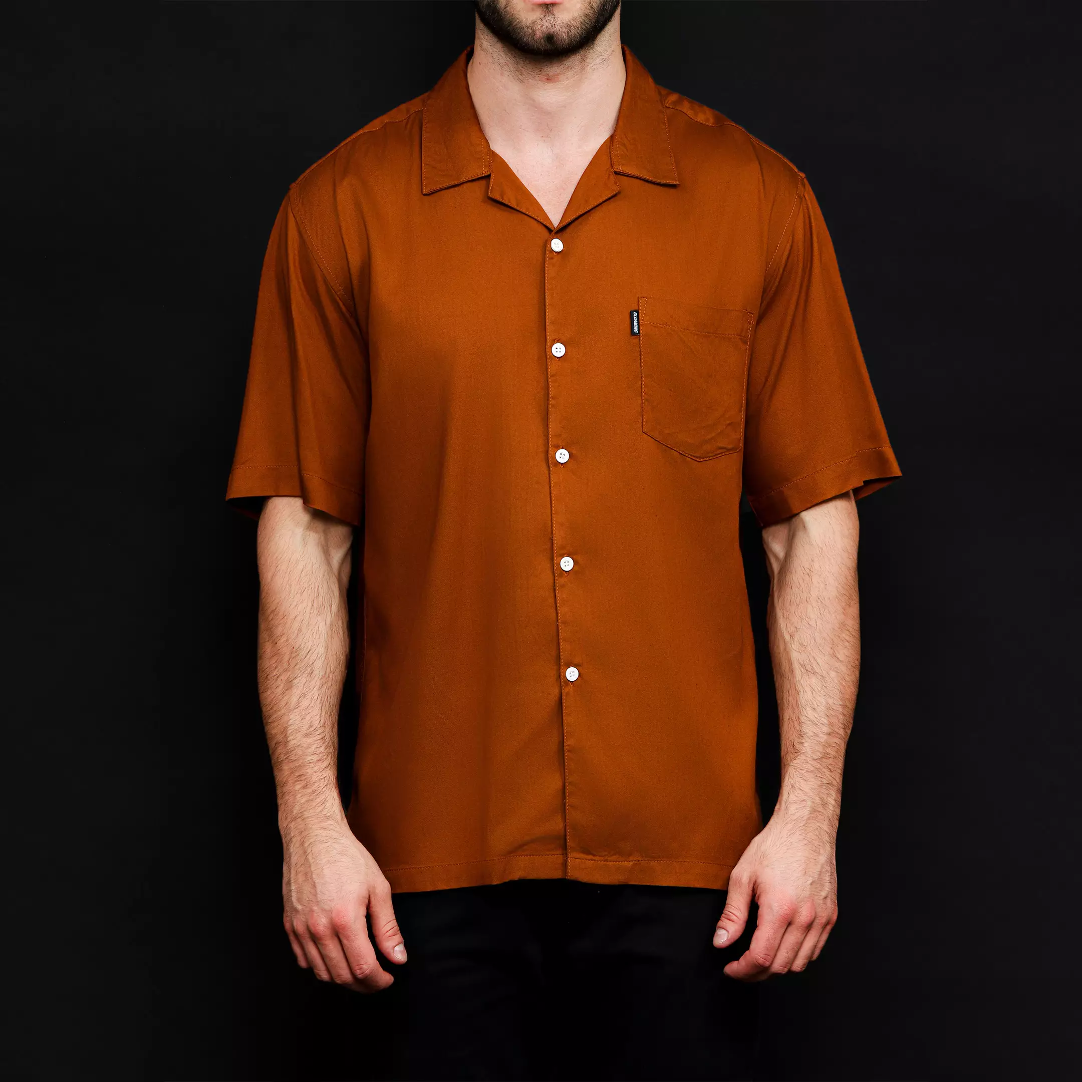 Rayon Collar Kemeja Pendek Polos Caramel