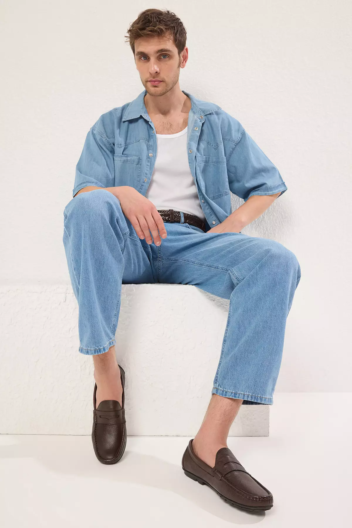 Brown Genuine Leather Square Toe Men's Loafer Shoes Takss25La00012