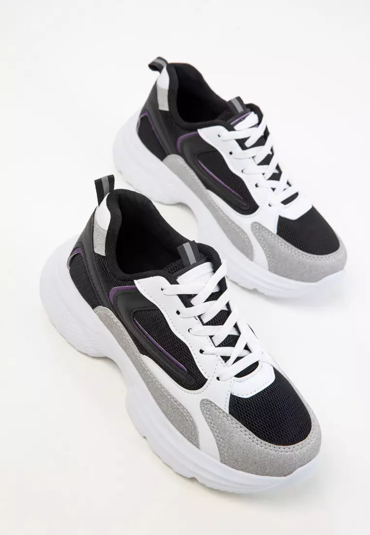 White-Black-Purple Women's Sneaker 20413