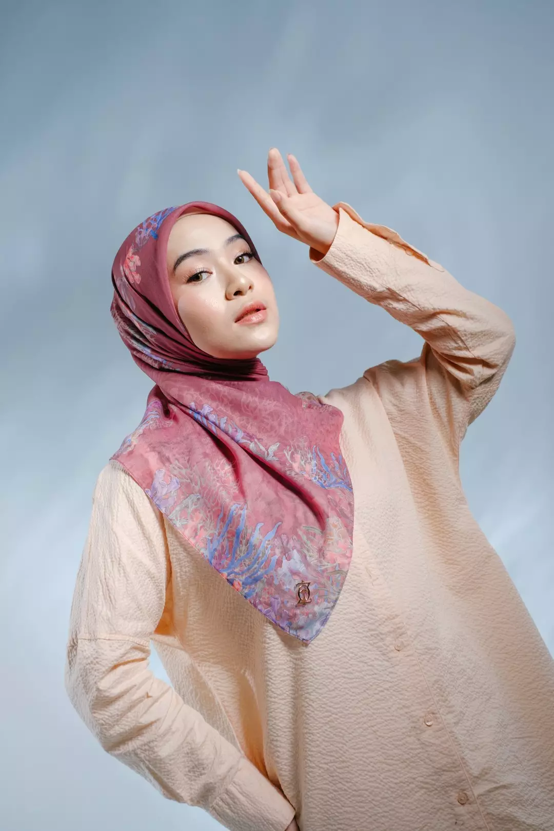 PELAGIA Scarf Rose Red - Kerudung Hijab Segiempat Motif With BOX - Bahan Nesla - Ukuran 115x115