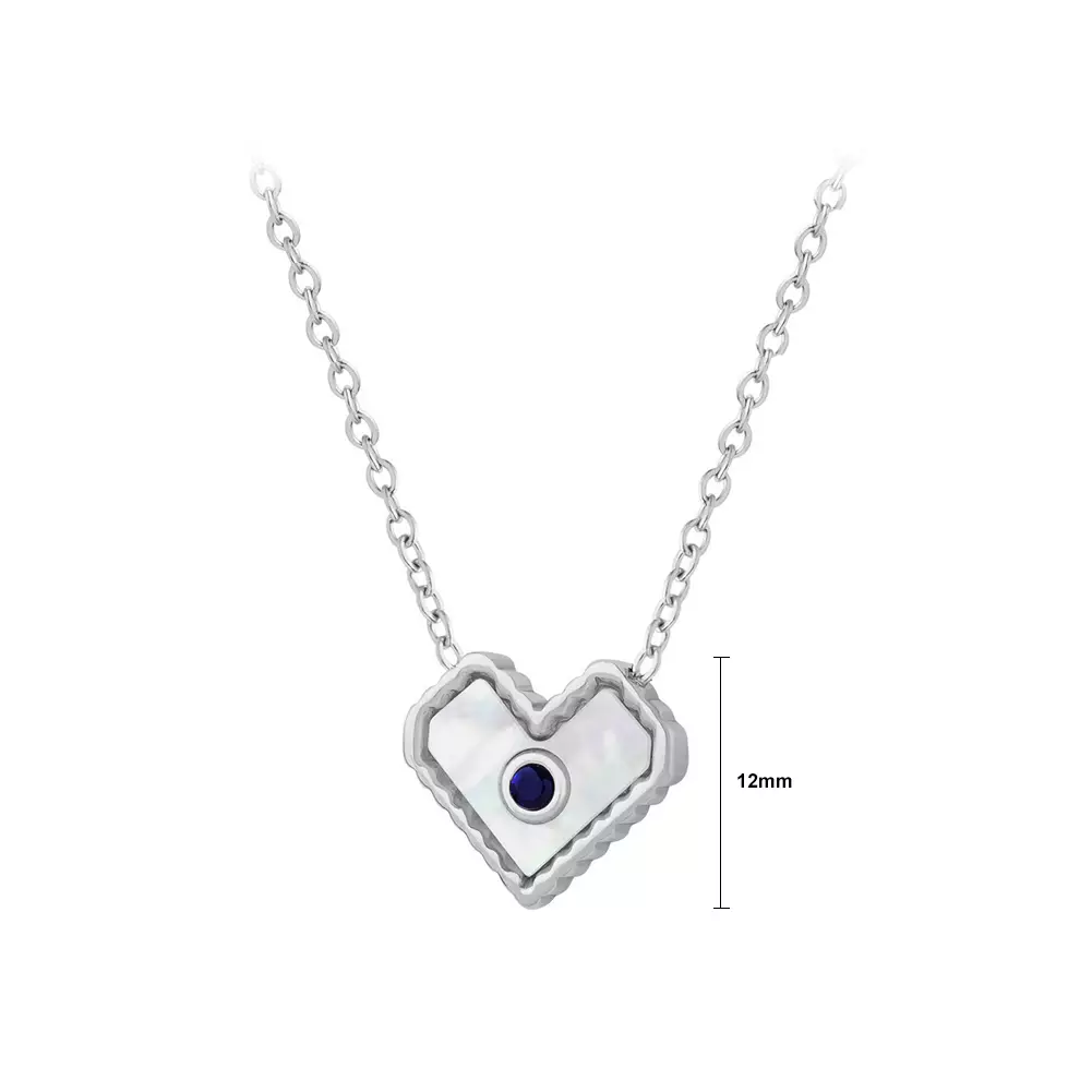 Glamorousky Fashion Simple 316L Stainless Steel Shell Heart Pendant with Cubic Zirconia and Necklace