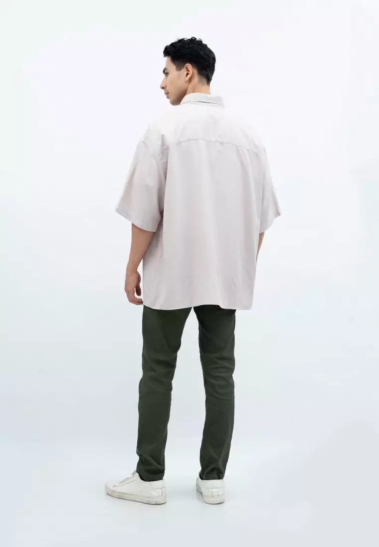 Houseofcuff Kemeja Oversize Jumbo Lengan Pendek Pria Unisex Cream