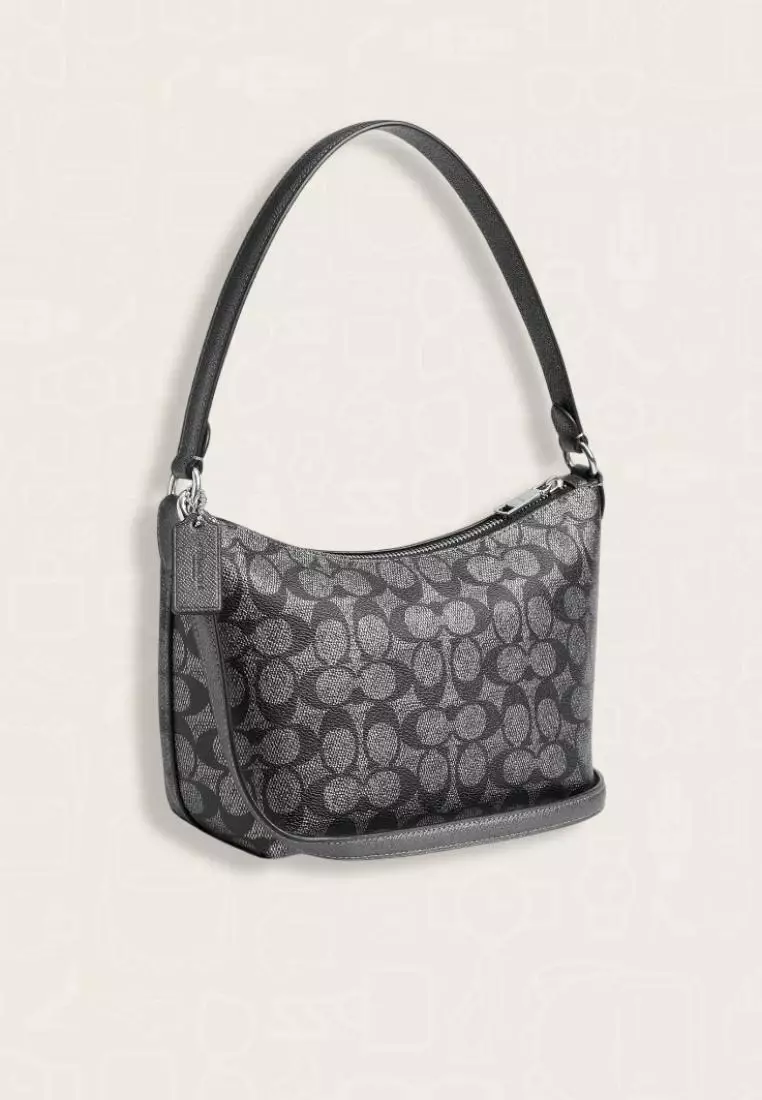 Coach Zip Top Shoulder Bag In Signature Canvas Gunmetal Multi