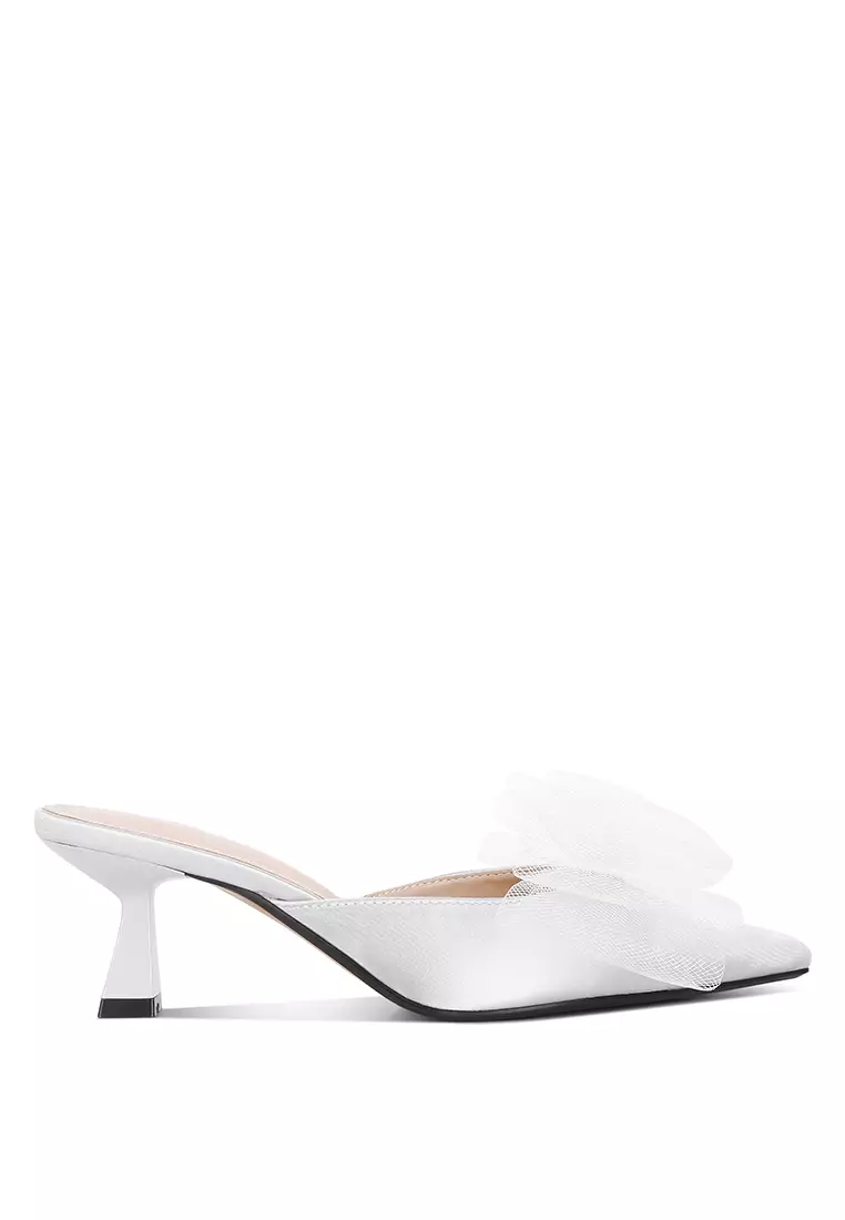 Discount on London Rag  shoes - SKU: Silver Organza Bow Embellished Satin Mules