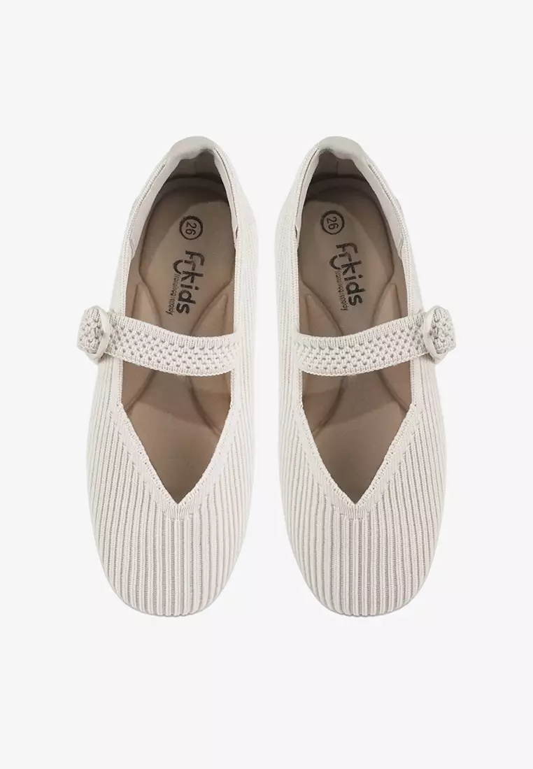 Sepatu Flatshoes Knit Mary Jane Anak Perempuan T.Mona Off White