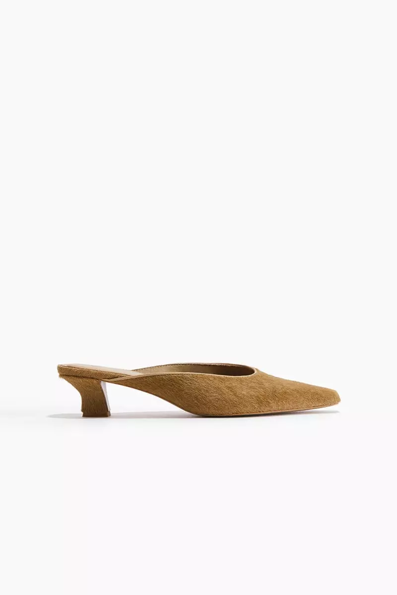 Heeled leather mules