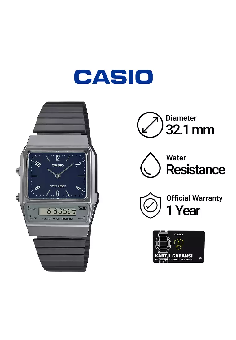 Casio Vintage Analog Digital AQ-800EB-2A Jam Tangan Unisex - Blue Dial Grey Stainless Steel