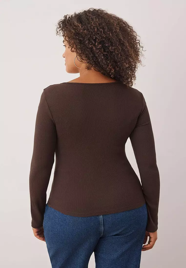 Brown Camisole Knitted Plus Size Blouse