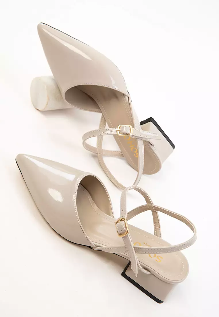 Beige Patent Leather Women's Classic Heeled Shoes 20655