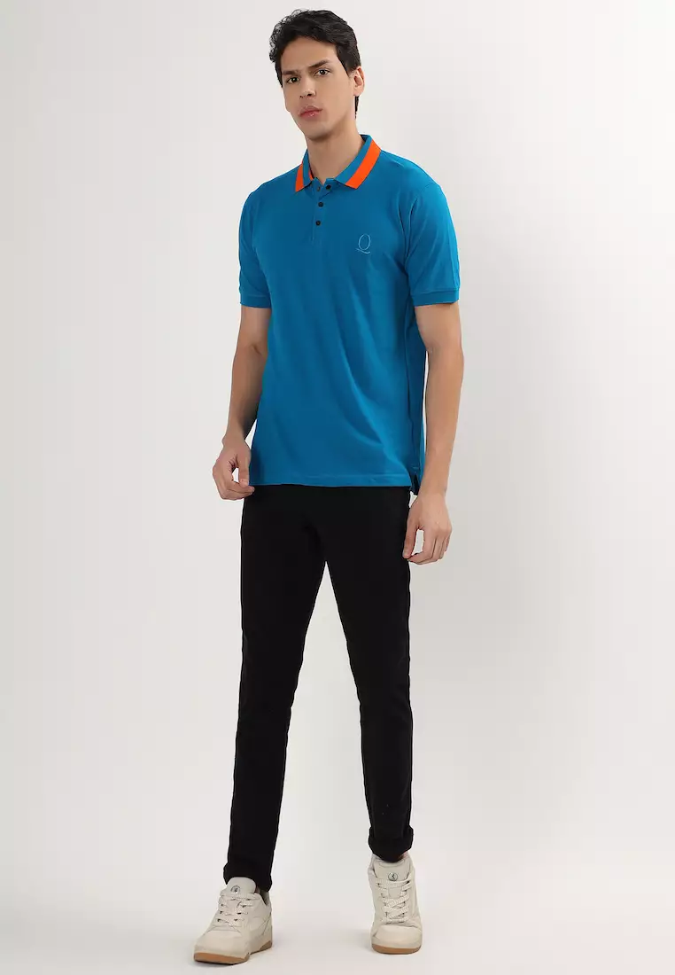 Mens Tipping Blue Orange Cotton Polo Shirt/Tshirt, Interlock, Breathable, Short Sleeve, Embridiory,Sports-Casual,Regular Fit,3 Button