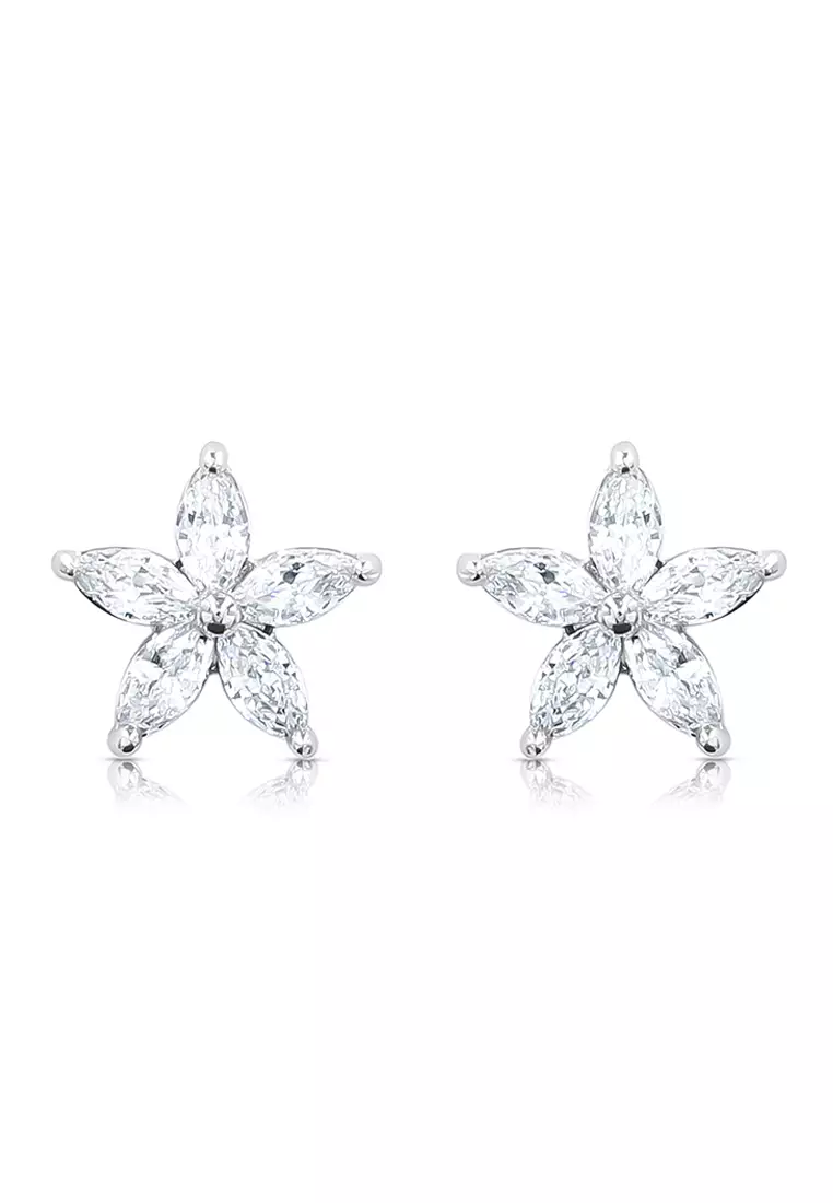 SO SEOUL Leilani Flower Diamond Simulant Cubic Zircon Stud Earrings with Pendant Chain Necklace Gift Set