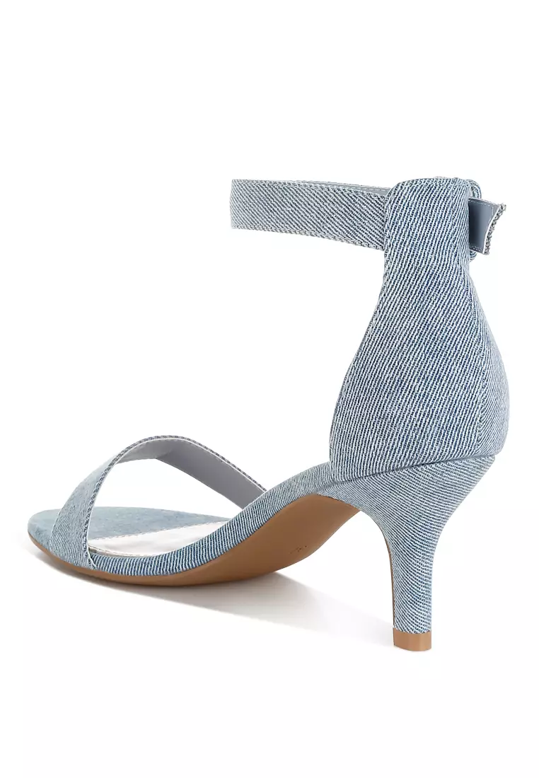 Denim Kitten Heel Sandals