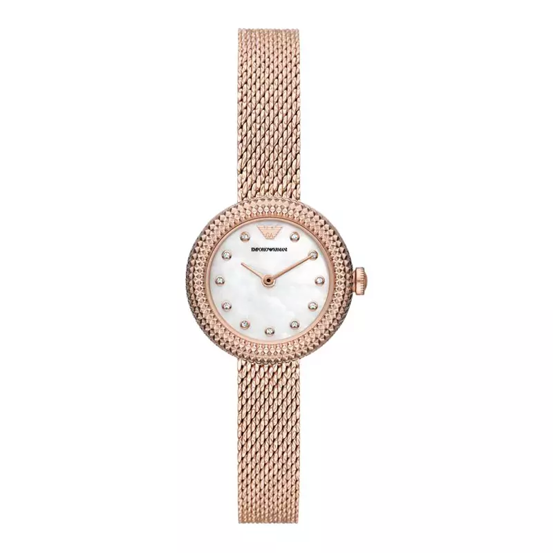 Jam Tangan Wanita Emporio Armani AR11416 Ladies Silver Dial Rose Gold Mesh Strap