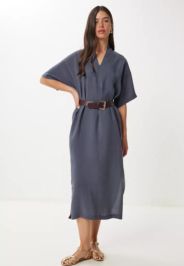 Women's Smoked Belted Slit Summer Modal Dress No00028